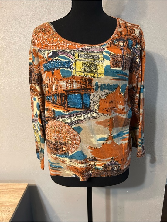 Jane Ashley Tops - Multicolor Abstract Scoop Neck Top - Orange, Blue & Pink